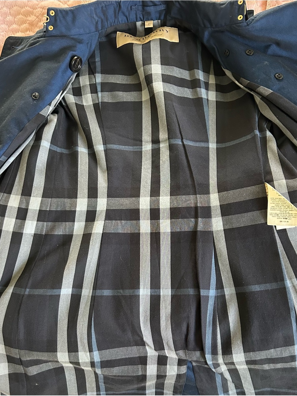 Burberry Navy Double-Breasted Cotton Trench Coat with Belt - Picture 7 of 7